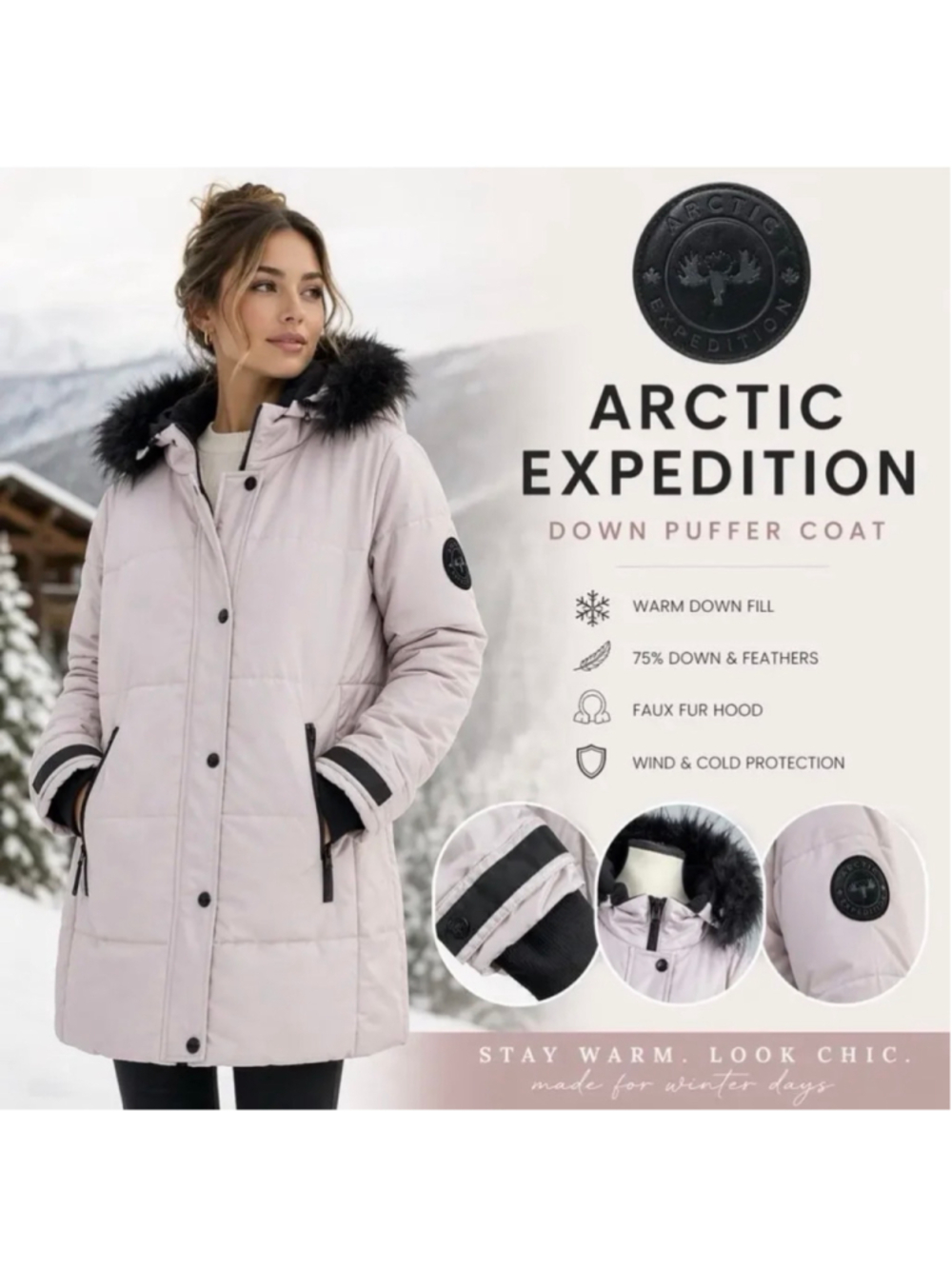 Women's Arctic Expedition Puffer Coat Pink Black Size 3X Feather Down Hybradown